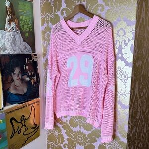 Pink Mesh V-Neck Sweater with Number 29 size XL